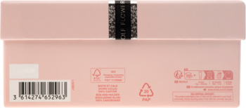 Spód brzoskwiniowego opakowania produktu, z kodem kreskowym, ikonami recyklingu i tekstem informacyjnym.