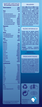 Bebilon 1 Advance PRONUTRA, tył opakowania mleka początkowego. Widoczna tabela wartości odżywczych i składniki.