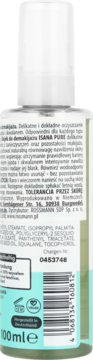 Tył butelki delikatnego płynu do demakijażu ISANA Pure 100ml, widoczny kod kreskowy i składniki.