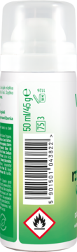 Tył białej butelki z zieloną etykietą, widoczne 50ml/45g, kod kreskowy, symbol łatwopalności i PAO 12M.