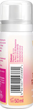 Tył białej butelki kremu z pompką, z widocznymi danymi producenta, kodem kreskowym i pojemnością 50 ml.