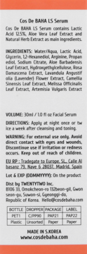 Tył opakowania Cos De BAHA LS Serum: 12,5% kwas mlekowy, aloes, składniki, opis użycia.