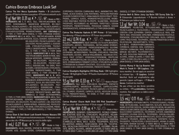 Ulotka informacyjna zestawu Catrice Bronze Embrace Look Set z gęstym białym tekstem na ciemnym tle.