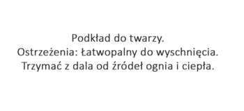 Etykieta ostrzegawcza podkładu do twarzy: łatwopalny, chronić przed ogniem i ciepłem.