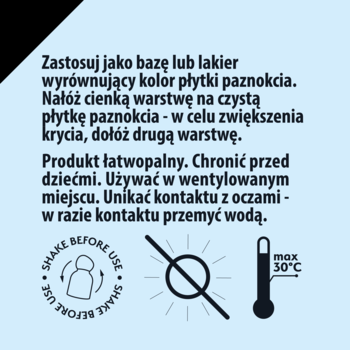 Tył opakowania CC Nail Polish: instrukcje aplikacji, ostrzeżenia o łatwopalności i ikony przechowywania.