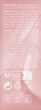 Tył opakowania żelowego tintu z naturalnym połyskiem: instrukcje, skład, symbole recyklingu i tabela segregacji.