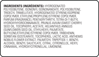 Revolution Pout Lip Oil Lychee. Biała etykieta z listą składników produktu, widok z tyłu opakowania.
