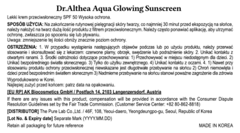 Dr. Althea Aqua Glowing Sunscreen SPF 50+, tył opakowania z polskimi instrukcjami użycia i ostrzeżeniami.