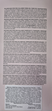 Biała etykieta Medicube PDRN Pink Collagen Toning Gel Toner Pad z czarnym tekstem i instrukcjami użycia.