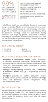 Panel tekstowy olejku Slavia Cosmetics: skład 99% naturalnych, skuteczność, składniki aktywne i sposób użycia.