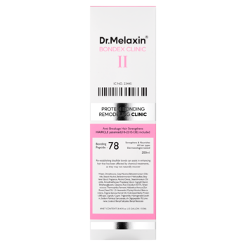 Opakowanie Dr.Melaxin Bondex Clinic II 200ml, profesjonalna kuracja, białe z różowymi paskami, widok z przodu.