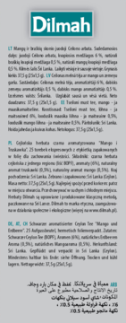Etykieta herbaty Dilmah Mango & Truskawka, czarna herbata cejlońska, widok z tekstem składu i smaku.