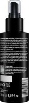 Tył czarnej butelki sprayu do definiowania loków 150ml z białym tekstem, kodem kreskowym i pompką.