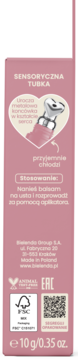 Tylne opakowanie balsamu Bielenda Plumping PDRN Glossy do ust, różowe, z opisem, logo FSC i QR kodem.