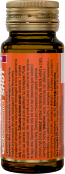 L-Carnitine 3000 Extreme Shot 25ml, tył szklanej butelki z pomarańczową etykietą i polskimi informacjami.