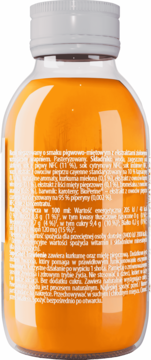 Tył butelki Purella Superfoods Super Shot Trawienie, pomarańczowy napój, biała etykieta z listą składników.