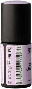 Tył fioletowego lakieru hybrydowego Japan Cat Eye 3in1, 4ml, z etykietą, kodem kreskowym i symbolami VEGAN/EU.