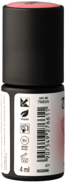 Tył butelki 4 ml truskawkowej bazy hybrydowej Claresa. Widoczne etykiety: Vegan, Made in EU, barcode, Art. 7661/4.