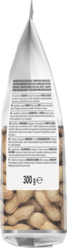 Tył białego opakowania orzechów ziemnych z widocznym składem, informacjami i wagą 300 g; widoczne orzeszki.