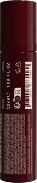 Tył bordowego, cylindrycznego opakowania kosmetyku z kodem kreskowym, ikonami i tekstem "50 ml e 1.69 FL. OZ.".