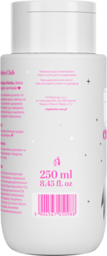Tył opakowania odżywki so!flow x Besties Club w białej butelce z różowymi napisami, objętością 250 ml i kodem kreskowym.