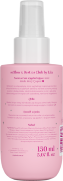 Tył różowej butelki so!flow Nocnego serum odbudowującego do włosów 150ml z widoczną listą składników.
