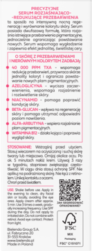 Tył opakowania serum Bielenda rozjaśniającego przebarwienia, z opisem w j. polskim i angielskim oraz logo FSC.