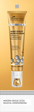 Złoty krem pod oczy Bielenda Supremelab Honey Vitality Nutri Eye Cream do skóry suchej, widok z przodu.