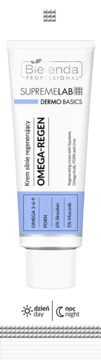 Biała tubka Bielenda Supremelab Omega-Regen, krem regenerujący z Omega 3-6-9, PDRN, Skwalanem, Mocznikem.
