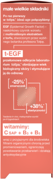 Tołpa krem anti-aging z t-EGF i witaminami C, B3, B5, redukujący zmarszczki. Widok informacji o składnikach.
