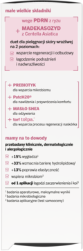Tył opakowania dermokosmetyku Tołpa, różowe sekcje z opisem PDRN, madekasozydu i badań dla skóry wrażliwej.
