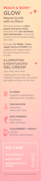 Product info panel: Peach & Berry Glow Illuminating Gel-Cream with 3x PDRN, Niacinamide, Rice Ferment. Pink.