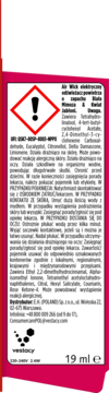 Tył opakowania Air Wick elektrycznego odświeżacza powietrza 19ml, różowa etykieta z ostrzeżeniem i tekstem informacyjnym.