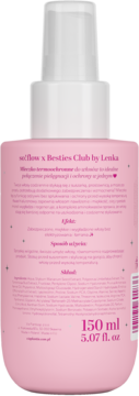 Tył różowej mgiełki termoochronnej so!flow x Besties Club by Lenka 150ml, widoczny skład i objętość.