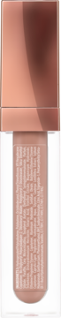 Płynny balsam do ust o efekcie high shine w nudnym odcieniu, w przezroczystej butelce z miedzianą nakrętką.