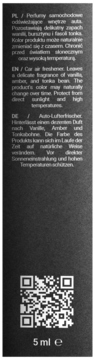 Tył czarnego, prostokątnego opakowania odświeżacza powietrza z opisem PL/EN/DE, QR kodem i pojemnością 5 ml.