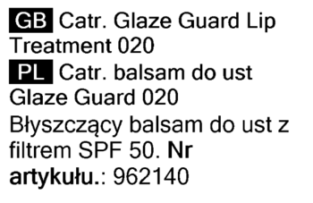 Fragment opisu Catrice Glaze Guard 020: błyszczący balsam do ust SPF 50 z kwasem hialuronowym i ceramidami.