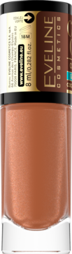 Eveline Cosmetics lakier do paznokci, odcień brązowo-miedziany z metalicznym połyskiem, butelka 8ml z przodu.