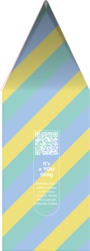 Pionowe opakowanie MIYA Y.YOU little.secret w błękitno-żółte paski z kodem QR i napisem 'It's a YOU thing'.