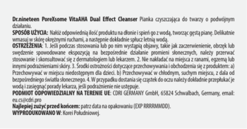 Tył opakowania cleansera do twarzy Vita AHA Dual Effect. Biała etykieta z polskimi instrukcjami i ostrzeżeniami.