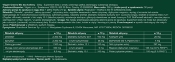 Szczegółowa lista składników Vilgain Greens Mix Zielone Jabłko Bez Kofeiny na ciemnozielonym tle.