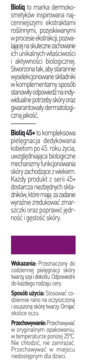 Tekst o Bioliq 45+ dermokosmetykach: pielęgnacja dla 45+, redukcja zmarszczek, ujędrnianie, opis składników i użycia.