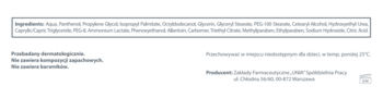 Tył białego opakowania kremu Alantan Dermoline z widoczną listą składników i informacją o przebadaniu dermatologicznym.