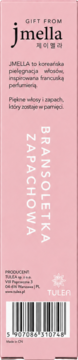 Tył różowego opakowania bransoletki zapachowej Jmella, widoczny kod kreskowy i polski opis produktu.