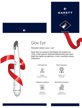 Biały masażer Garett Glow Eye do pielęgnacji oczu i ust, metaliczne detale, ujęcie z przodu na białym tle.