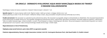Biała ulotka produktu Dr. Oracle Hyaluronic Aqua Mask z kwasem hialuronowym, opis składu i użycia.