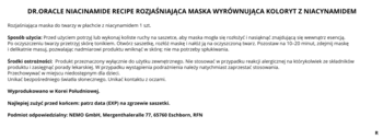 Biała strona z opisem maski Dr.Oracle Niacinamide Recipe rozjaśniającej koloryt z niacynamidem.