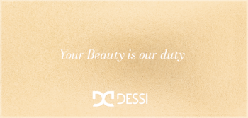 Beżowy banner promocyjny pudru Dessi Glow Out Powder, z hasłem 'Your Beauty is our duty' i białym logo.