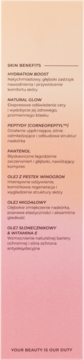 Bok opakowania Dessi Hydro Peptide Mist z polskim opisem korzyści dla skóry i składników, na tle gradientu.