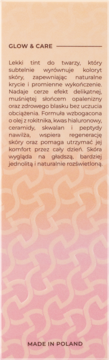 Tył opakowania Dessi Glow & Care tintu do twarzy z opisem po polsku i "MADE IN POLAND".